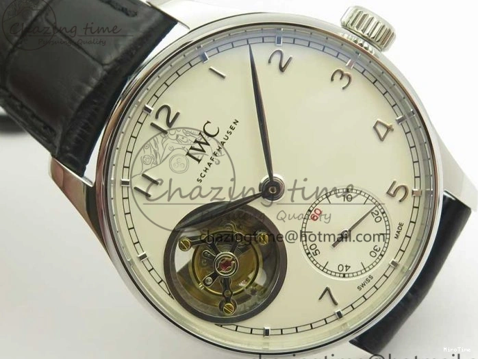 MIROTIME 1218 Efficient Portuguese Tourbillon IW5463 SS ZF Best Edition White Dial on Black Leather Strap 7170